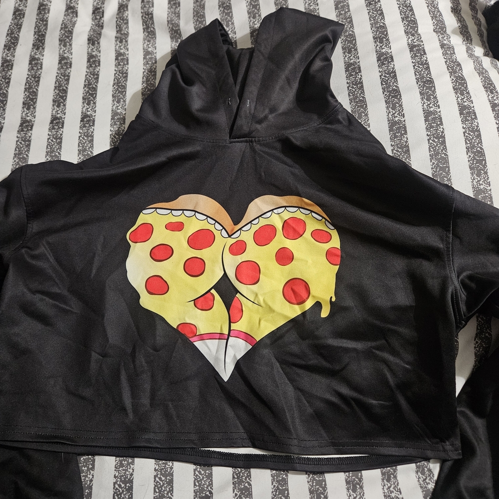 Black Hoodie with Pizza Heart Design